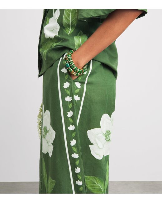 VERANDAH Green Floral Wide-Leg Trousers