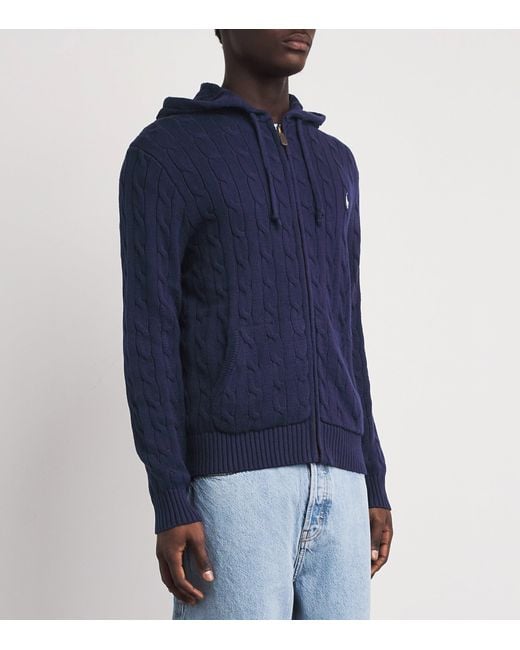 Polo Ralph Lauren Blue Cotton Cable-Knit Zip-Up Hoodie for men