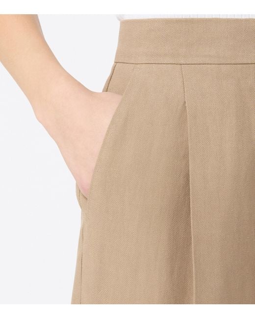 Max Mara Natural Linen Pleated Wide-Leg Trousers