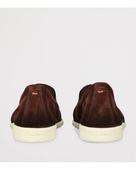 Santoni Brown Suede Malibu Loafers
