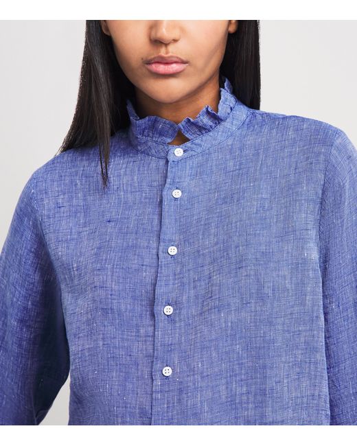 With Nothing Underneath Blue Linen Kew Blouse