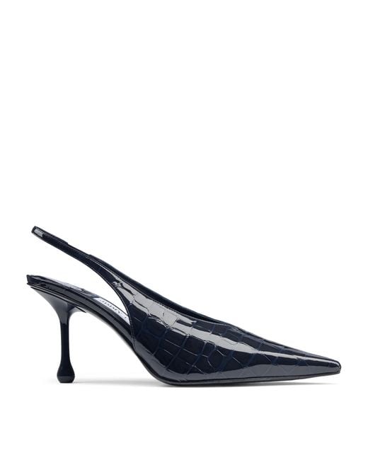 Jimmy Choo Blue Isa 80 Croc-Embossed Leather Slingback Pumps