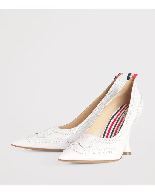 Thom Browne White Patent Leather Wingtip Pumps 90