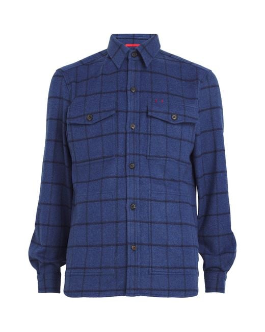 Isaia Blue Wool-Cashmere Overshirt for men
