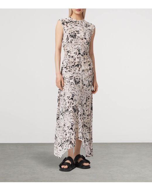 AllSaints White Printed Asymmetric Noor Maxi Dress