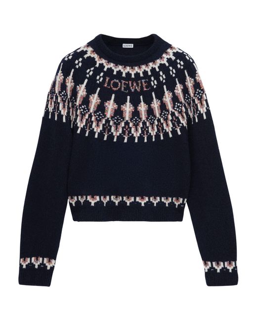 Loewe Blue Wool-Blend Fair Isle Sweater