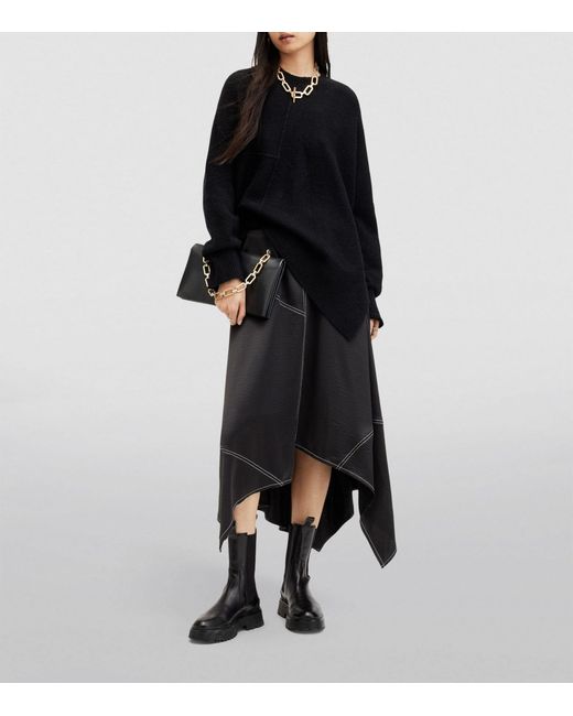 AllSaints Black Asymmetric Agnes Midi Skirt