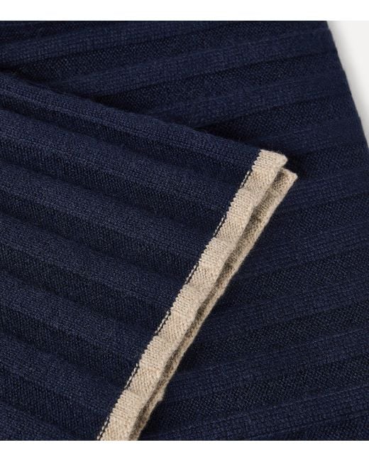 Brunello Cucinelli Blue Cashmere Ribbed Scarf for men