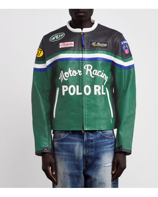 Polo Ralph Lauren Green Leather Café Racer Jacket for men