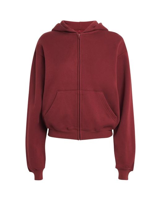 Skims Red Cotton-Blend Fleece Zip-Up Hoodie
