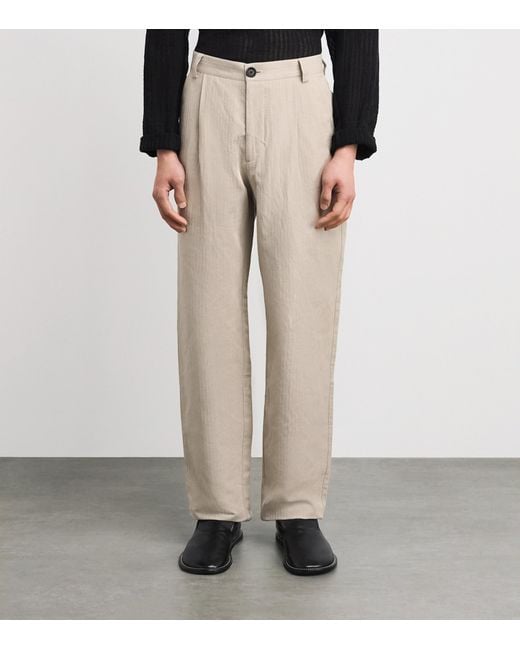 Oliver Spencer Natural Linen-Cotton Morton Pleated Trousers for men