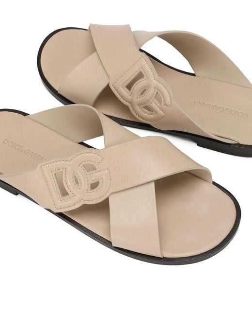 Dolce & Gabbana Brown Leather Logo Cross-over Sandals for men