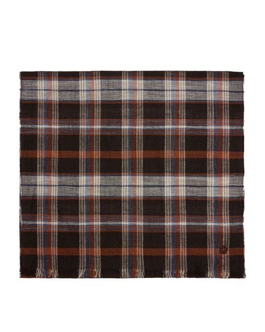Dunhill Black Wool-Linen-Silk Tartan Scarf for men