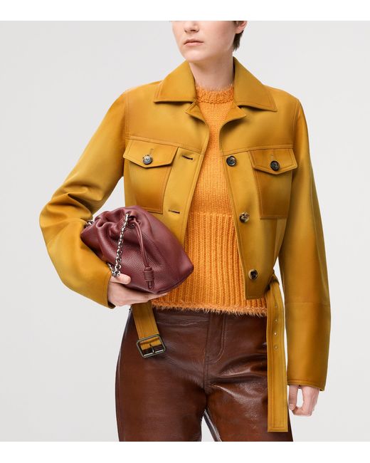 Loewe Yellow Notched-Collar Cropped Leather Jacket