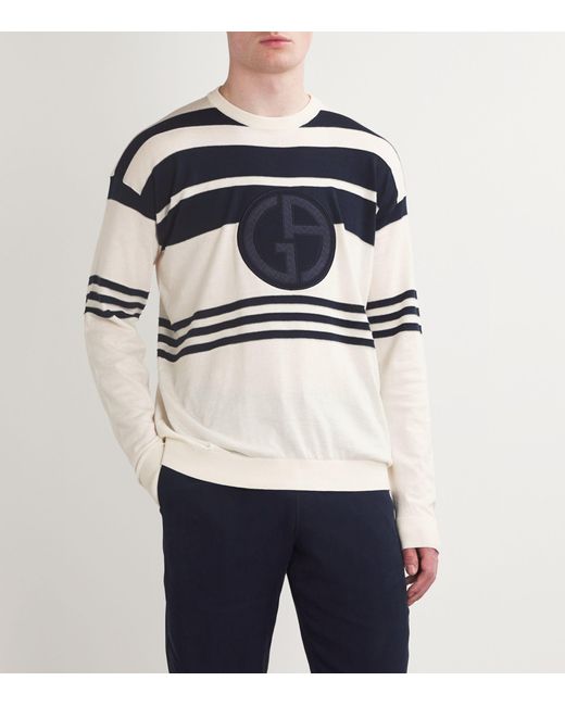 Giorgio Armani Blue Striped Logo Sweater for men