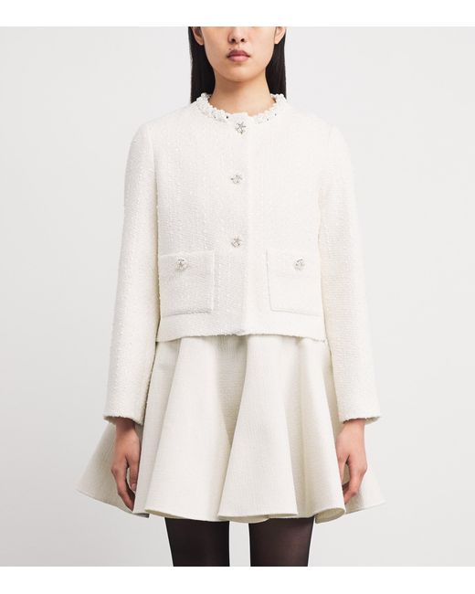 Maje White Tweed Pearl-Trim Jacket
