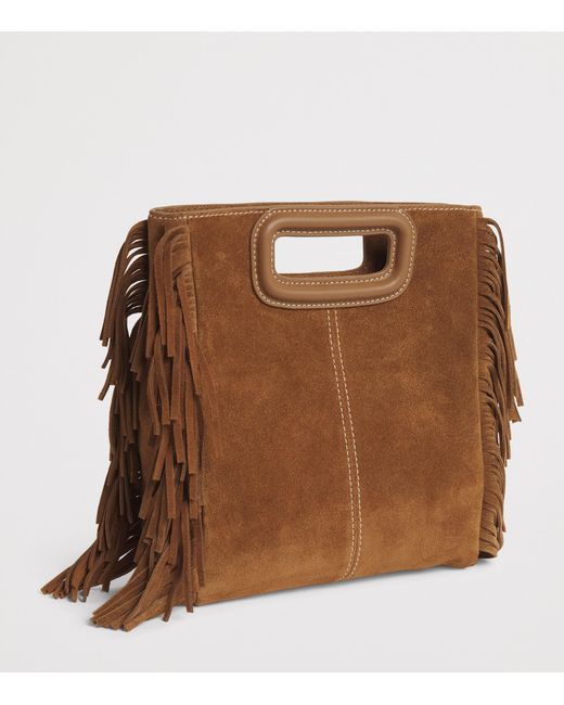 Maje Brown Suede Fringed M Top-Handle Bag