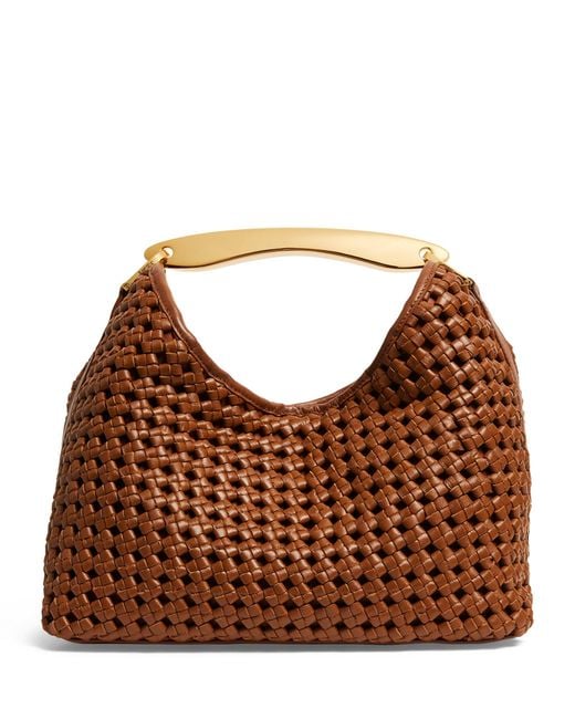 Elleme Brown Leather Woven Boomerang Tote Bag