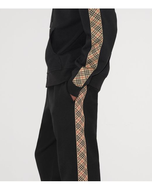 Burberry Black Cotton Check-Trim Sweatpants for men
