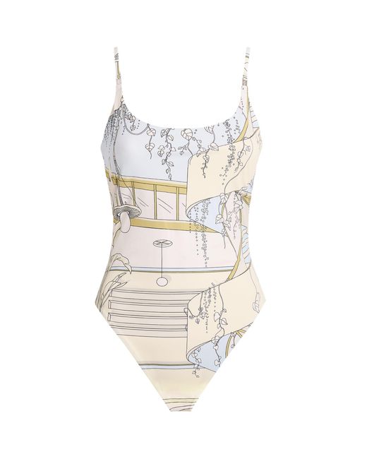 Tory Burch White Printed Low-Back Swimsuit