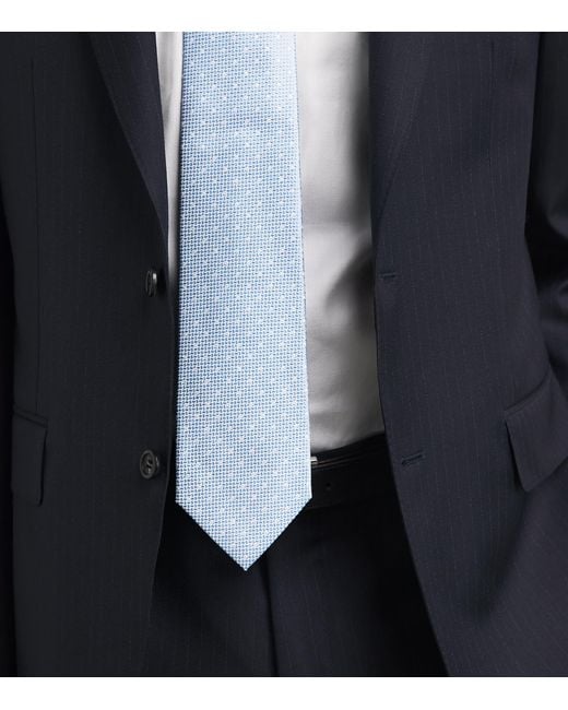 Isaia Blue Silk Seven-Fold Tie for men