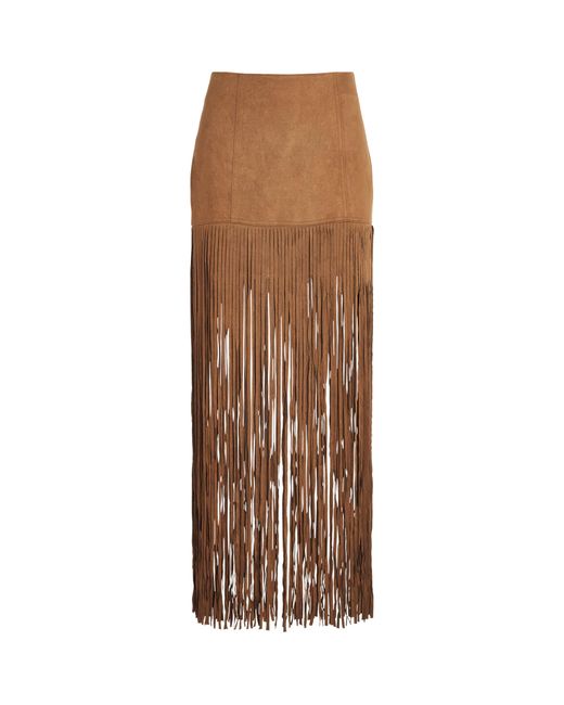 Toccin Brown Faux Leather Fringe Soren Midi Skirt