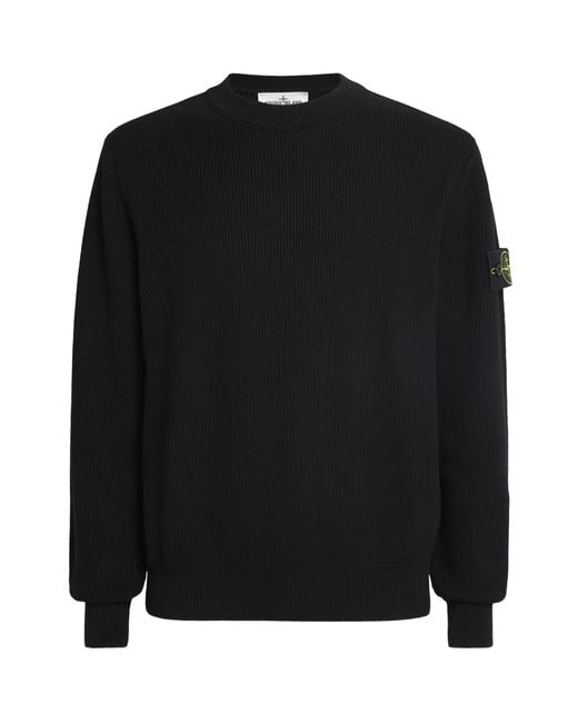 Stone Island Black Cotton Rib-Knit Compass Sweater for men