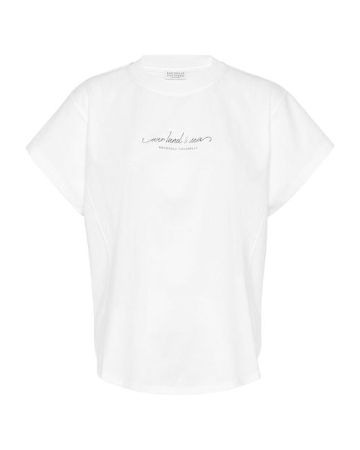 Brunello Cucinelli White Cotton Logo Print T-shirt