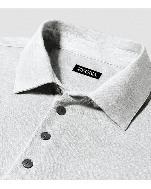 Zegna White Linen Short-sleeve Polo Shirt for men