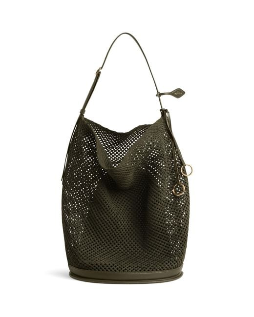 Alaïa Black Large Suede Net Hip Bucket Bag