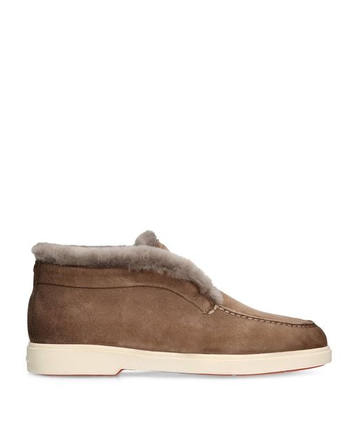 Santoni Brown Suede Fortune Ankle Boots