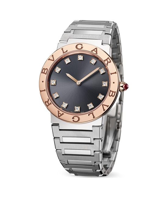 BVLGARI Gray Stainless Steel, Rose And Diamond Watch