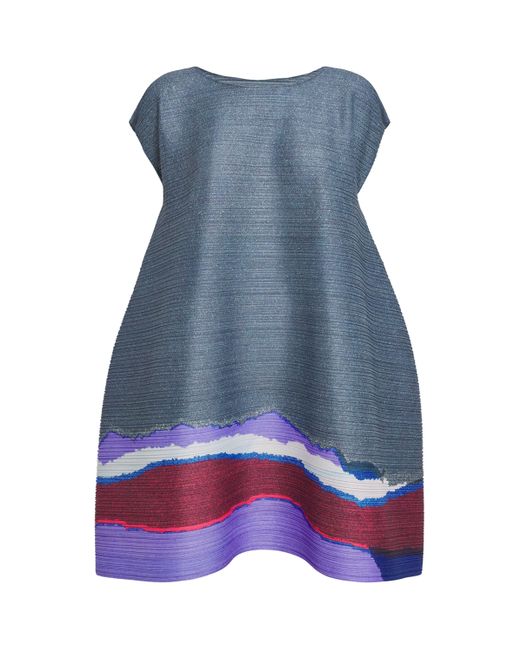 Pleats Please Issey Miyake Blue Grainy Colors Top