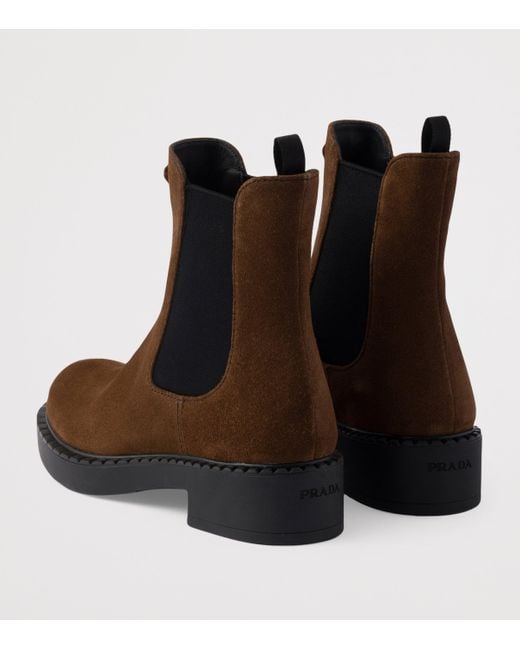 Prada Brown Suede Triangle Chelsea Boots