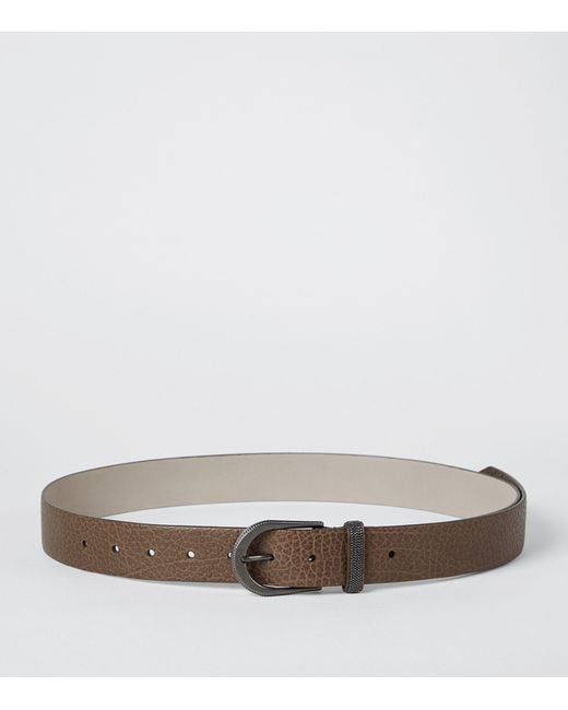 Brunello Cucinelli Gray Leather Monili-trim Belt