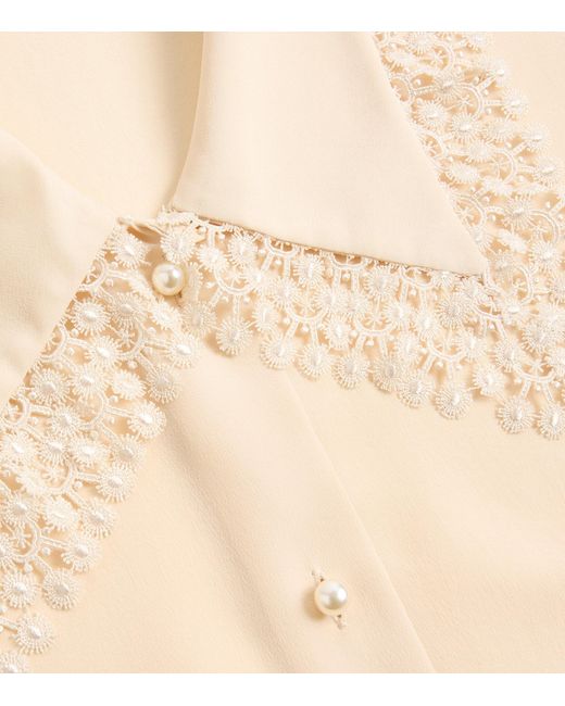 Valentino Natural Silk Lace-Trim Blouse