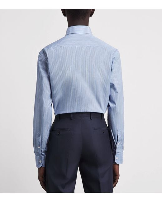 Brioni Blue Sea Island Cotton Stripe Shirt for men