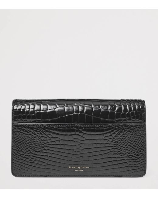 Aspinal Black Croc-Embossed Leather Mayfair 2 Clutch Bag