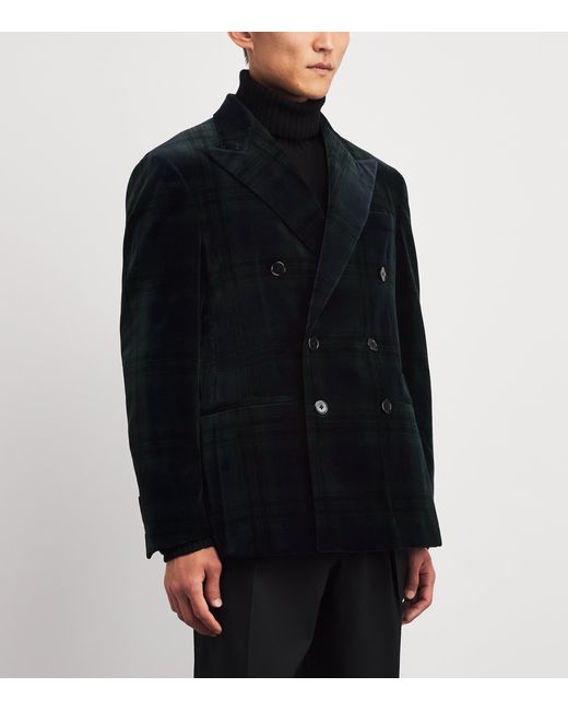 Polo Ralph Lauren Black Cotton Velvet Tartan Double-Breasted Blazer for men