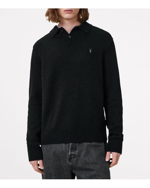 AllSaints Black Statten Polo Sweater for men