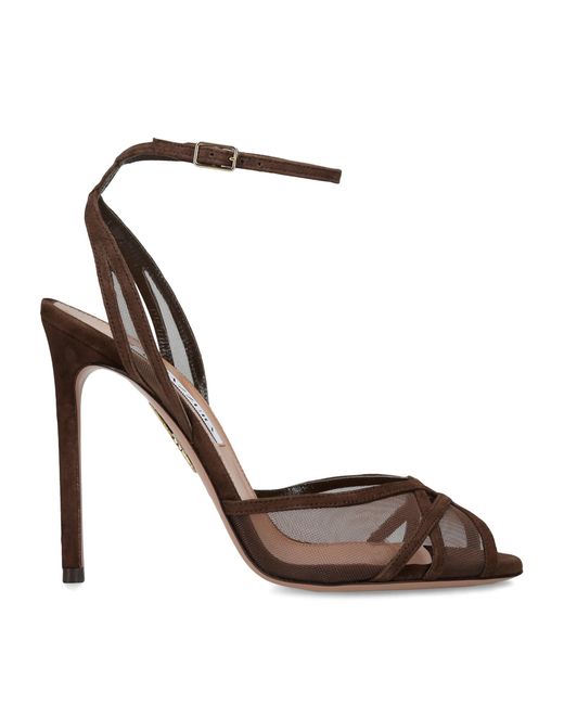 Aquazzura Metallic Suede Shear Heeled Sandals 105