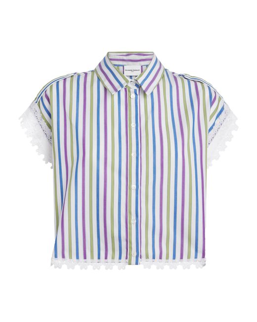 Claudie Pierlot Women's Blue Lace-Trim Stripe Shirt