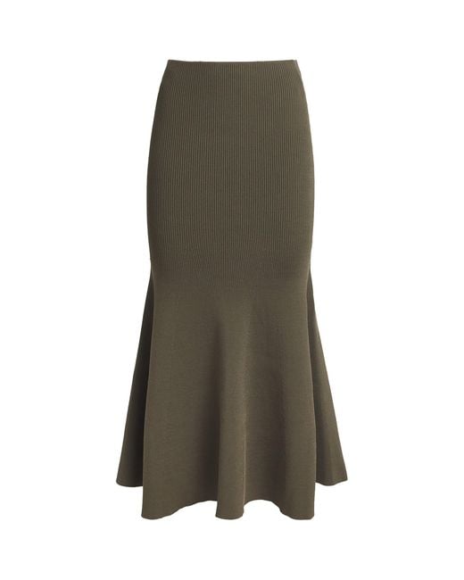Self-Portrait Green Rib-Knit Midi Skirt