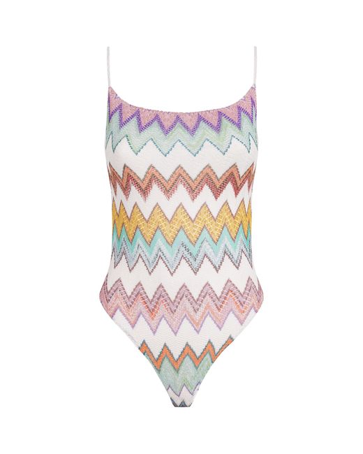 Missoni White Metallic-Thread Zigzag Swimsuit
