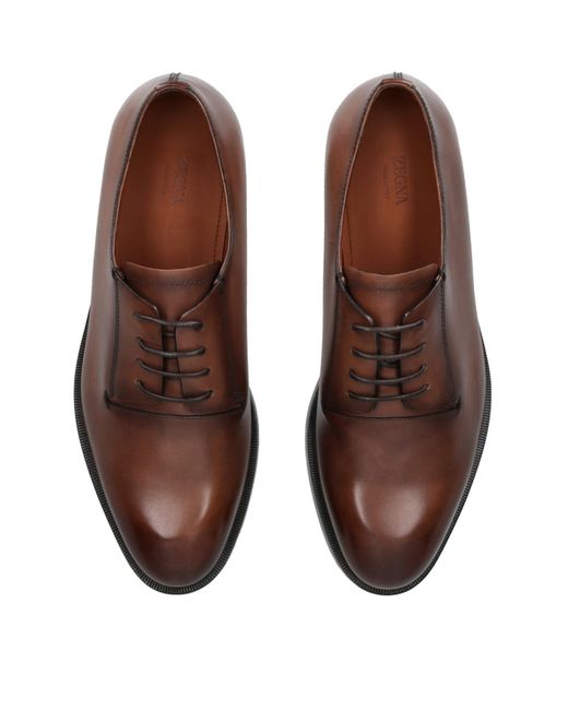 Zegna Brown Leather Torino Derby Shoes for men