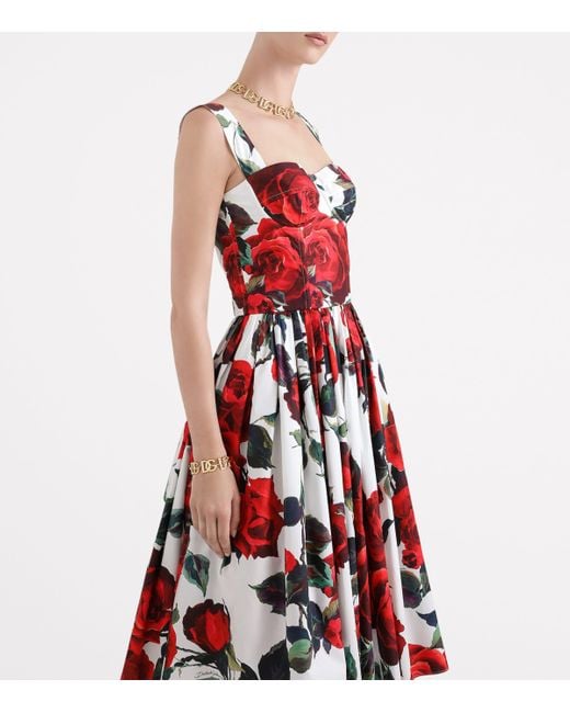 Dolce & Gabbana Red Calf-Length Corset Dress With Rose