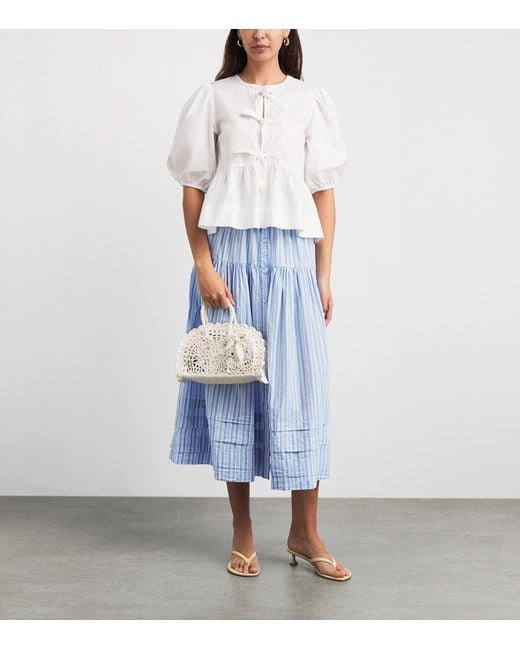 Doen Blue Organic Cotton Stripe Marceline Maxi Skirt