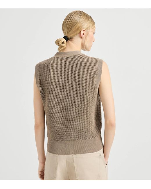 Brunello Cucinelli Gray Cotton-Blend Sleeveless Cardigan
