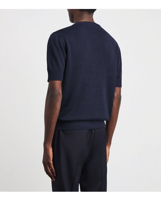 Isaia Blue Silk-Linen T-Shirt for men