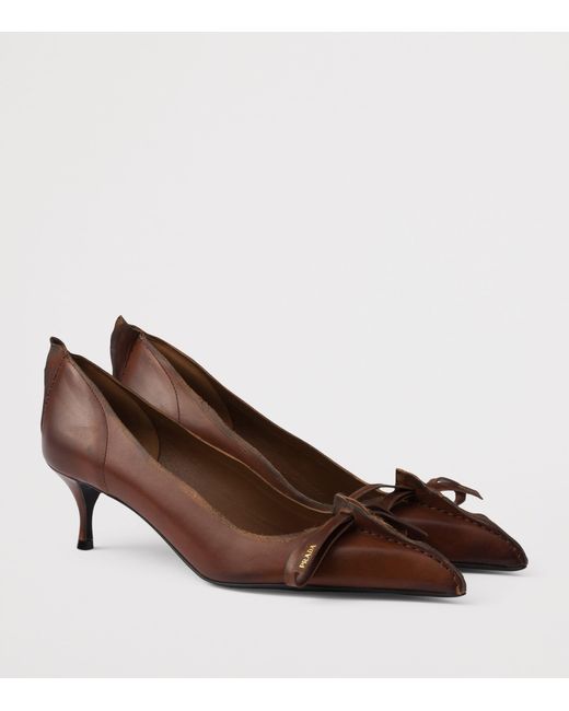 Prada Brown Antiqued Leather Pumps 55